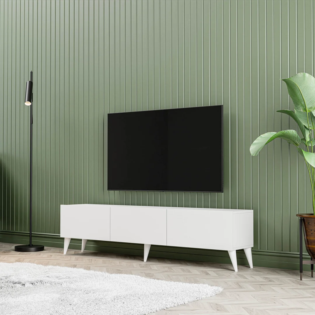 Έπιπλο Τηλεόρασης με πόρτες, 1240 Eva λευκό Μ150xΠ31,8xΥ44,6 εκ., All4home